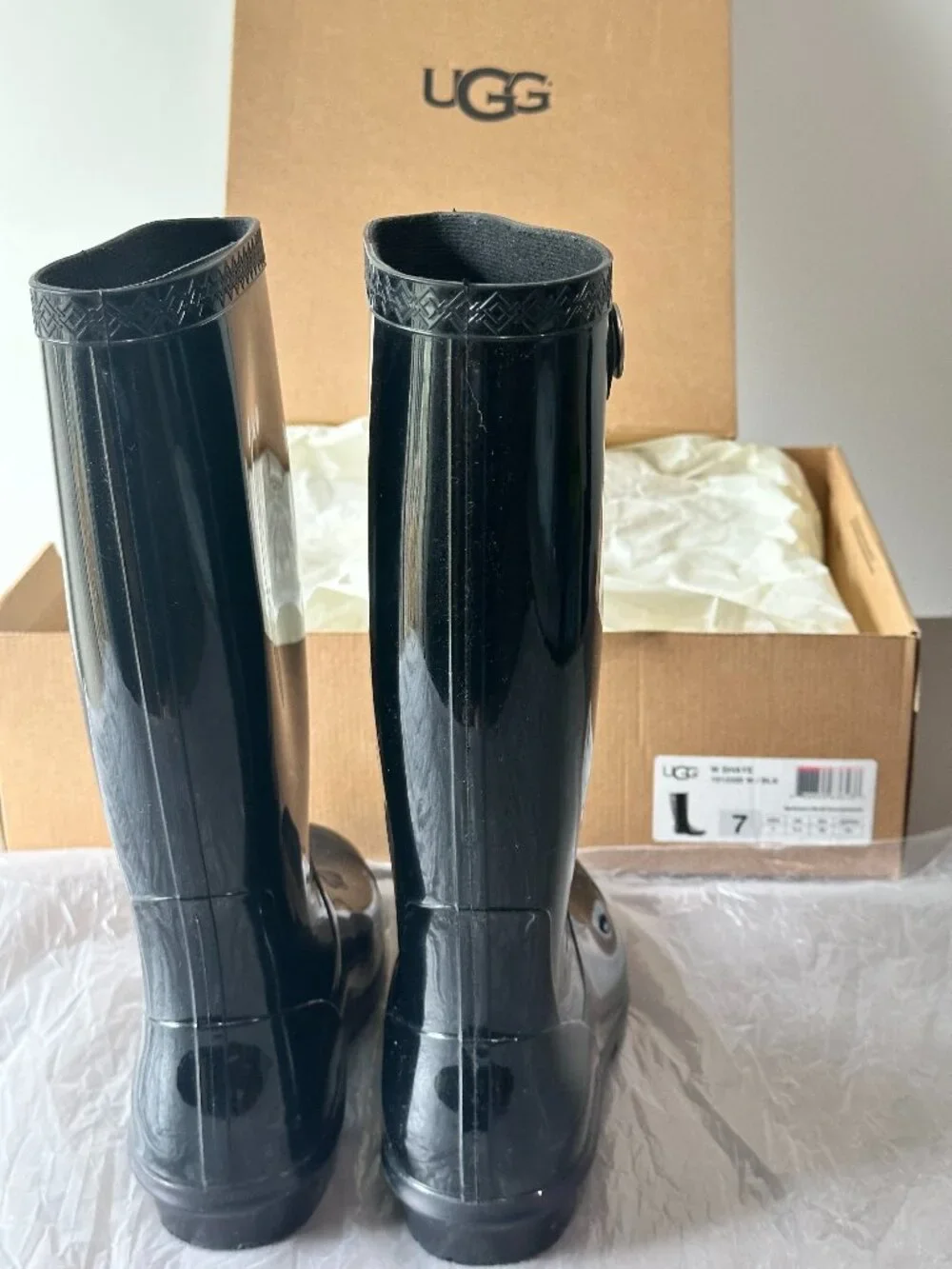 ☔🌈UGG Women Shaye Black High-gloss Finish Rain Boots